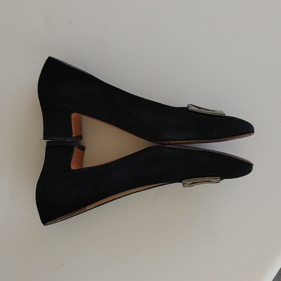 FERRAGAMO black suede slip on kitten heels logo 7 AA - Picture 8 of 15